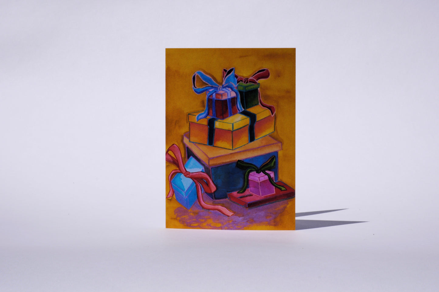 Stacked yellow Christmas presents